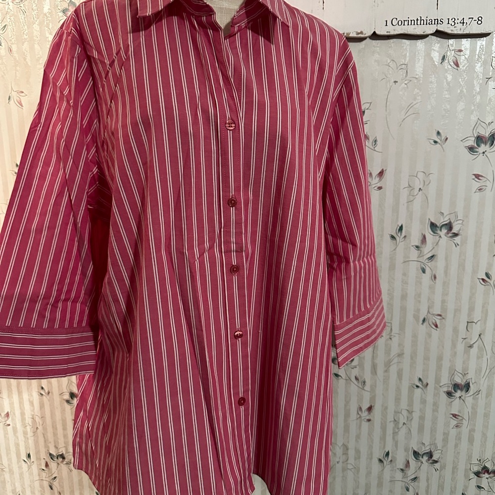 Kim Rogers Pink/White Stripe Button Down 2X